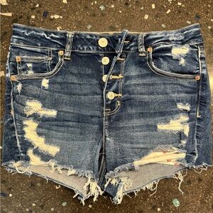 American Eagle Outfitters Distressed Dark Blue Denim Shorts